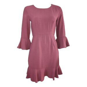 Everly Dress Womens Size S Small Wine Purple Ruffle Bell Sleeve Feminine Cute